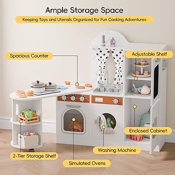 Amazon.com: Wooden Corner Play Kitchen with 180° Rotating